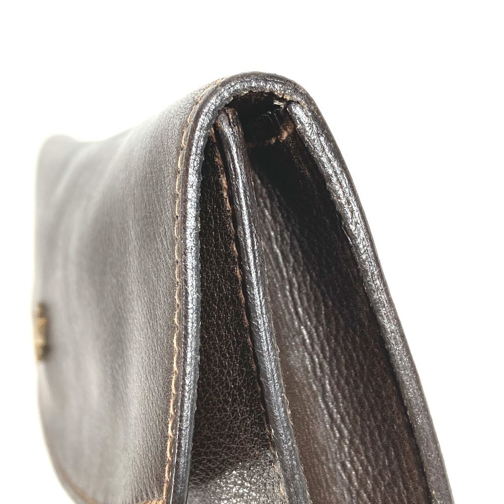 HERMES Vintage Logo Bag Pouch Flap Second Bag Clutch Bag Leather Unisex Brown