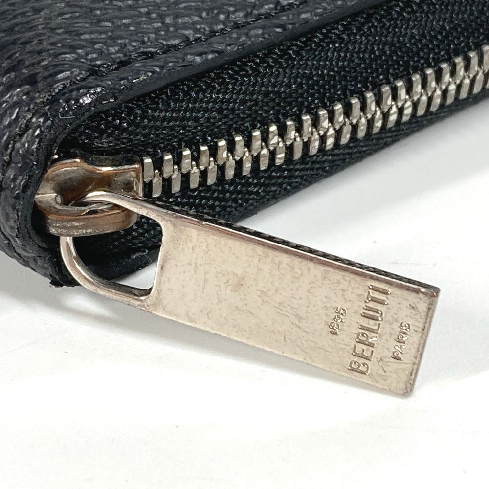 Berluti Logo Billfold Expedition Compact Zip Wallet Wallet Round Zipper Bifold Wallet PVC/Leather Unisex Black