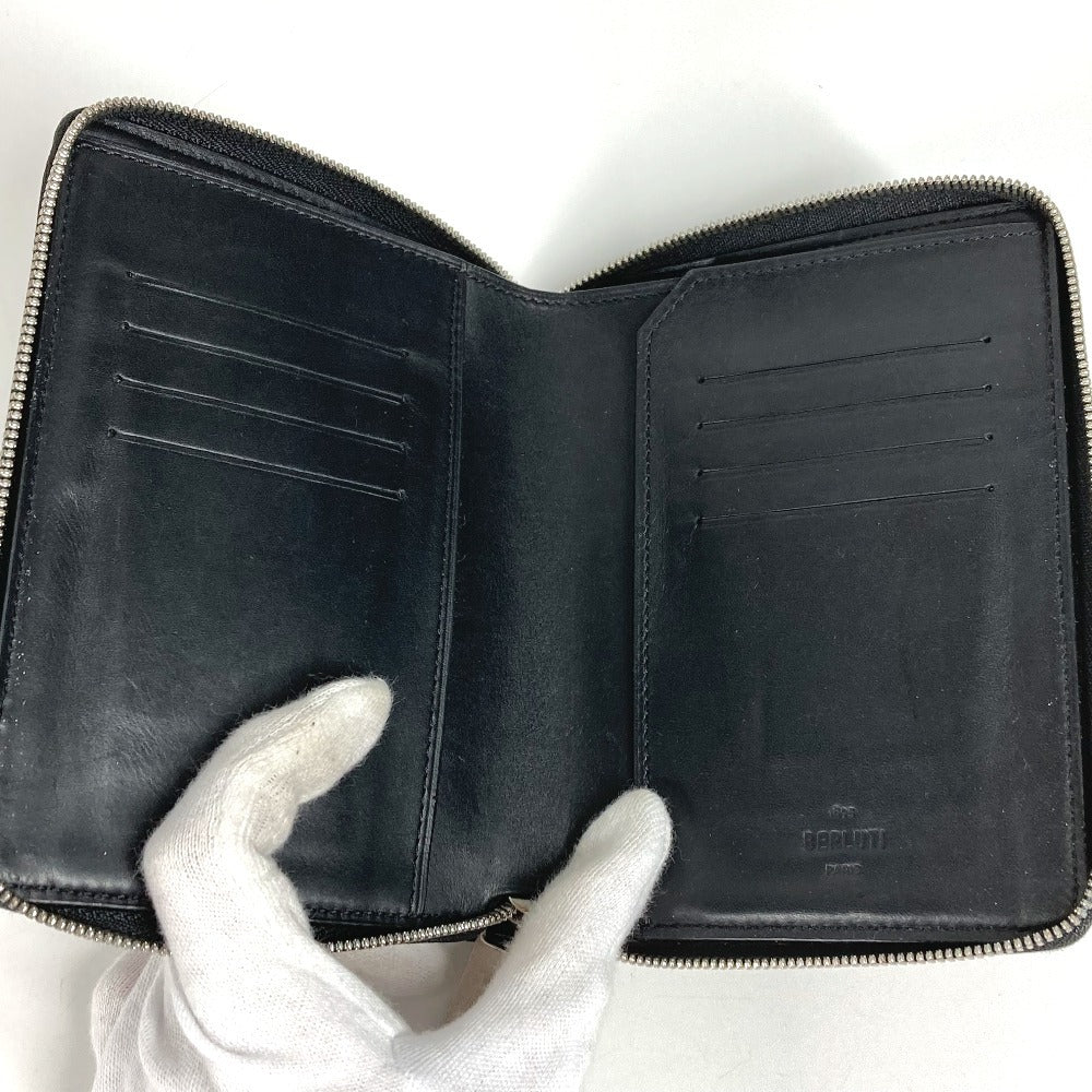 Berluti Logo Billfold Expedition Compact Zip Wallet Wallet Round Zipper Bifold Wallet PVC/Leather Unisex Black