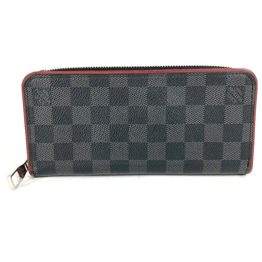 Louis Vuitton N63304 Damier Graphite Zippy Wallet Vertical Long Wallet Round Zipper Long Wallet Damier Graphite Canvas Unisex Hitam