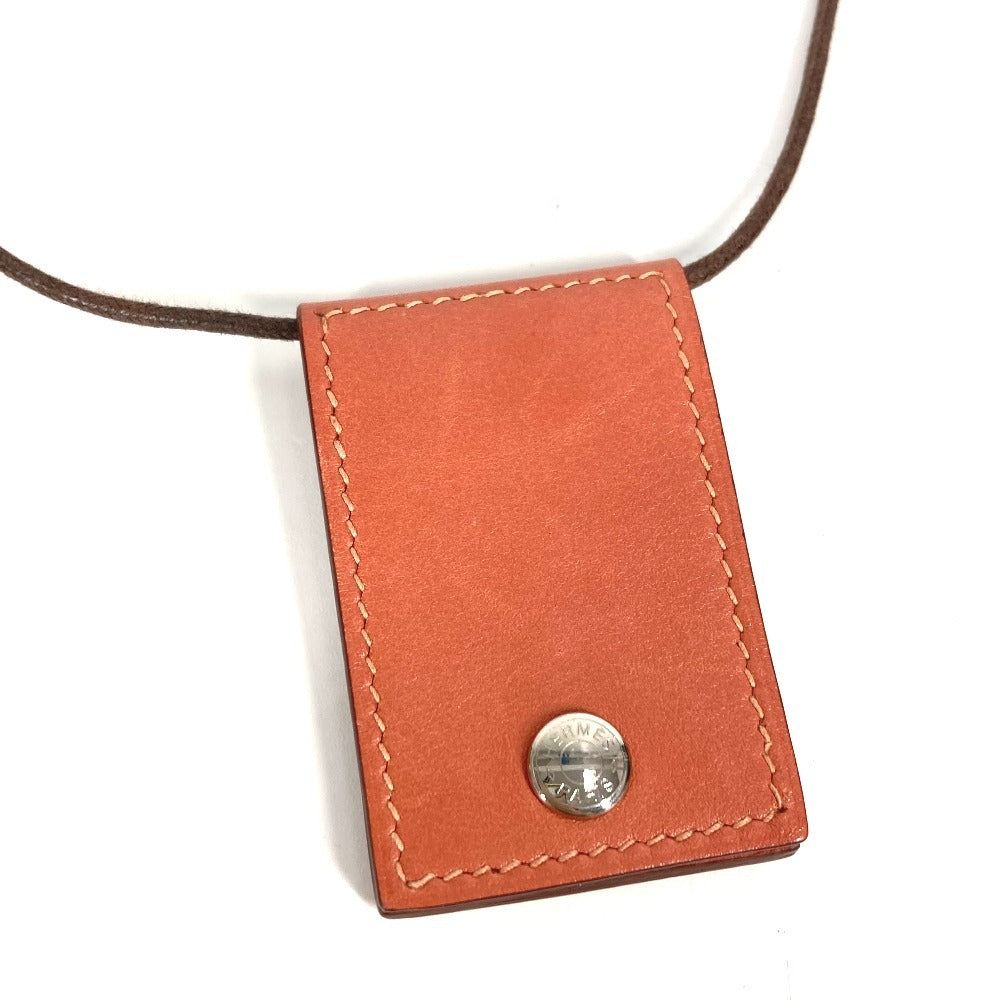 HERMES Photo Case Photo Pendant Accessory Necklace Leather Women's Pink