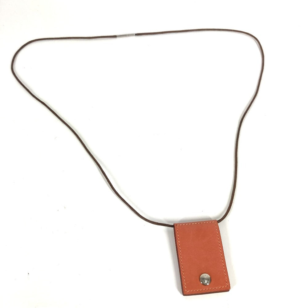 HERMES Photo Case Photo Pendant Accessory Necklace Leather Women's Pink