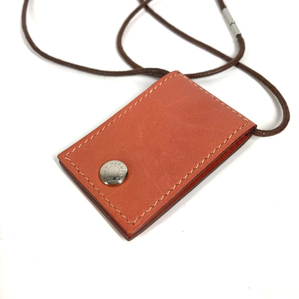 HERMES Photo Case Photo Pendant Accessory Necklace Leather Women's Pink