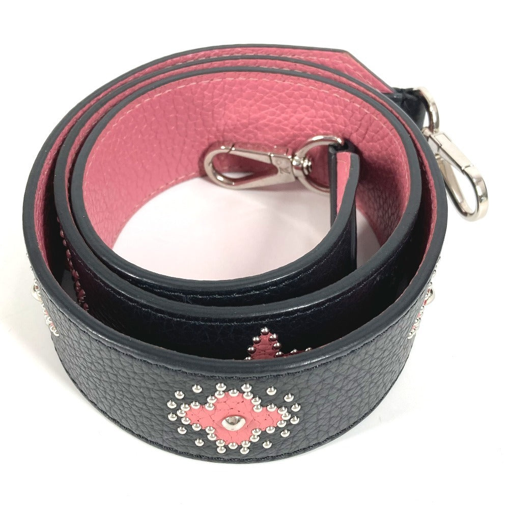LOUIS VUITTON モノグラムフラワー スタッズ ロゴ ショルダーストラップ レザー レディース ブラック