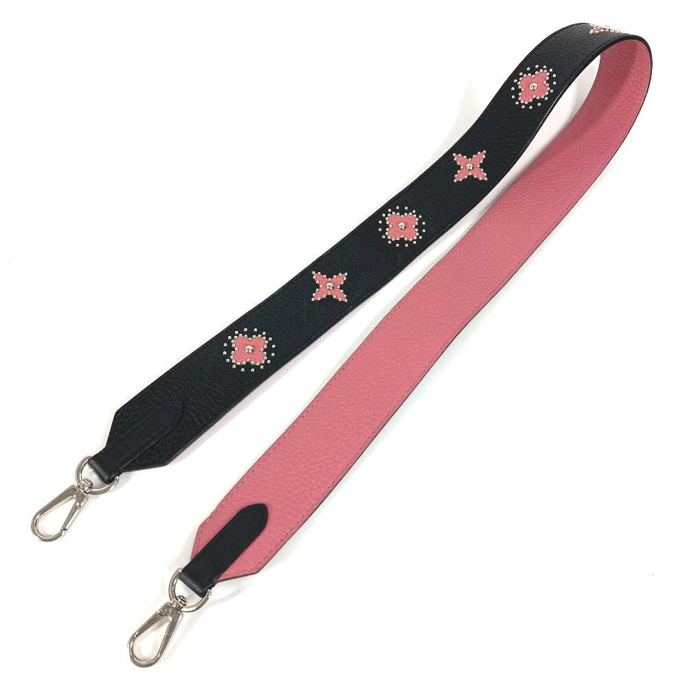 LOUIS VUITTON モノグラムフラワー スタッズ ロゴ ショルダーストラップ レザー レディース ブラック