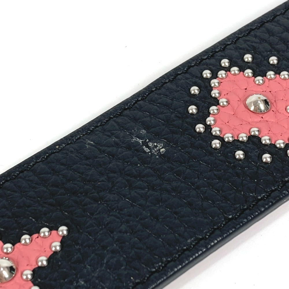 LOUIS VUITTON モノグラムフラワー スタッズ ロゴ ショルダーストラップ レザー レディース ブラック