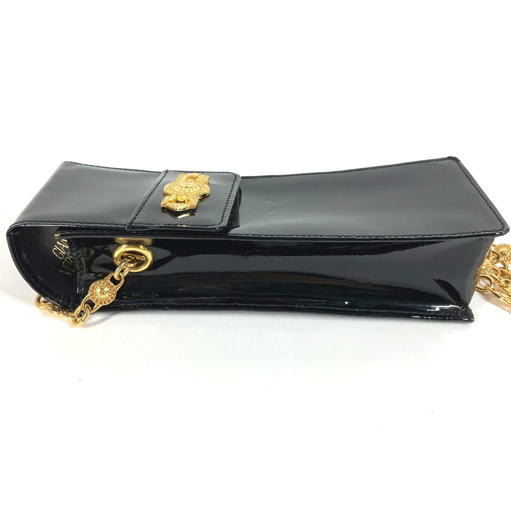 Versace Vintage Sunburst Logo Telefon Beg Bag Flap Chain Bag Crossbody Pochette Bahu Beg Enamel Wanita Hitam