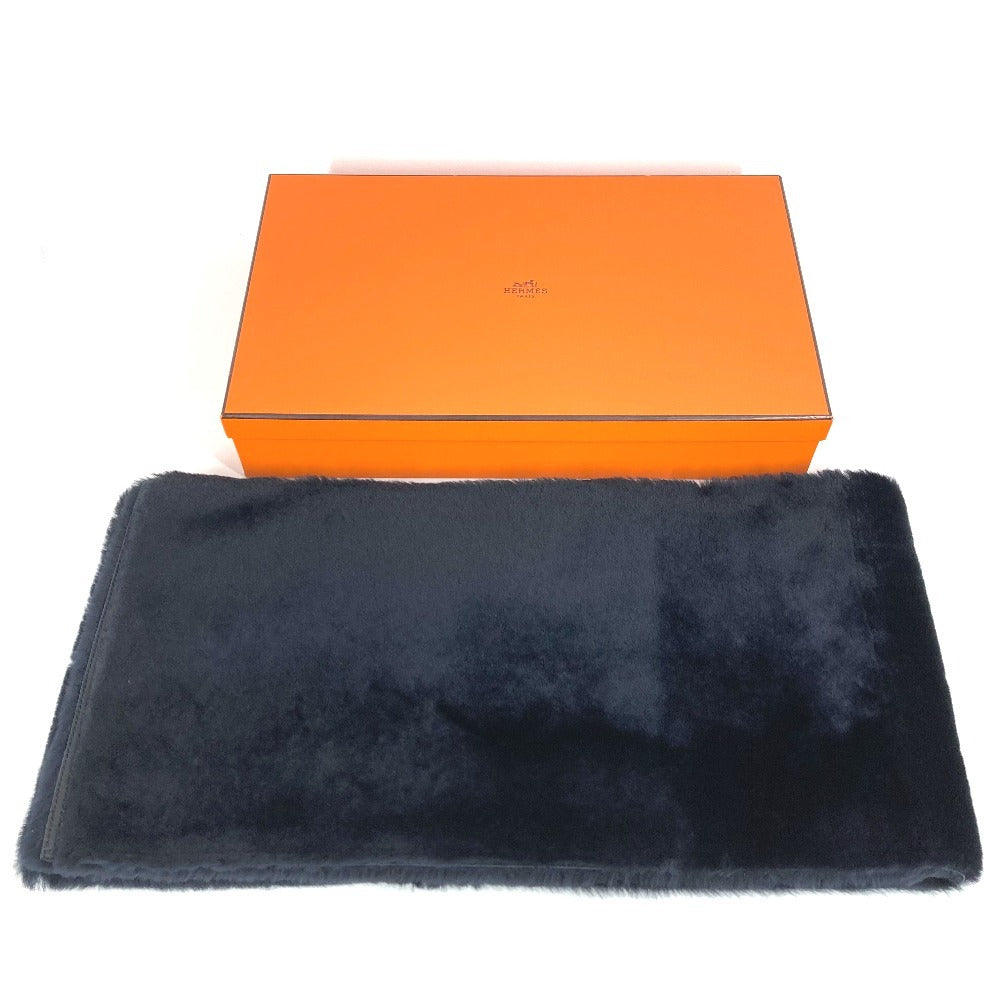 HERMES 革 ファー ショール ストール マフラー レザー ユニセックス ブラック