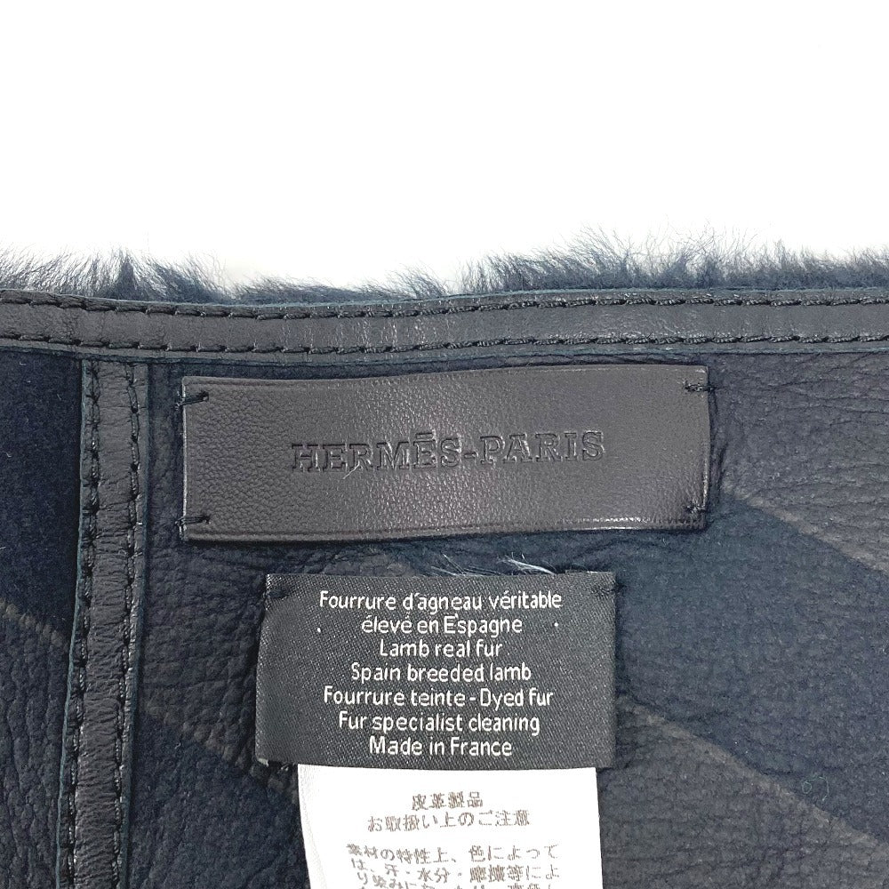 HERMES 革 ファー ショール ストール マフラー レザー ユニセックス ブラック