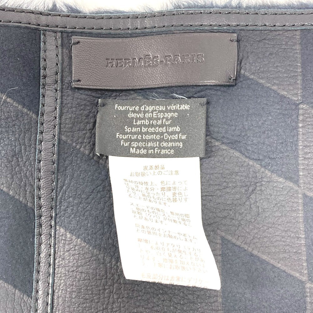 HERMES 革 ファー ショール ストール マフラー レザー ユニセックス ブラック