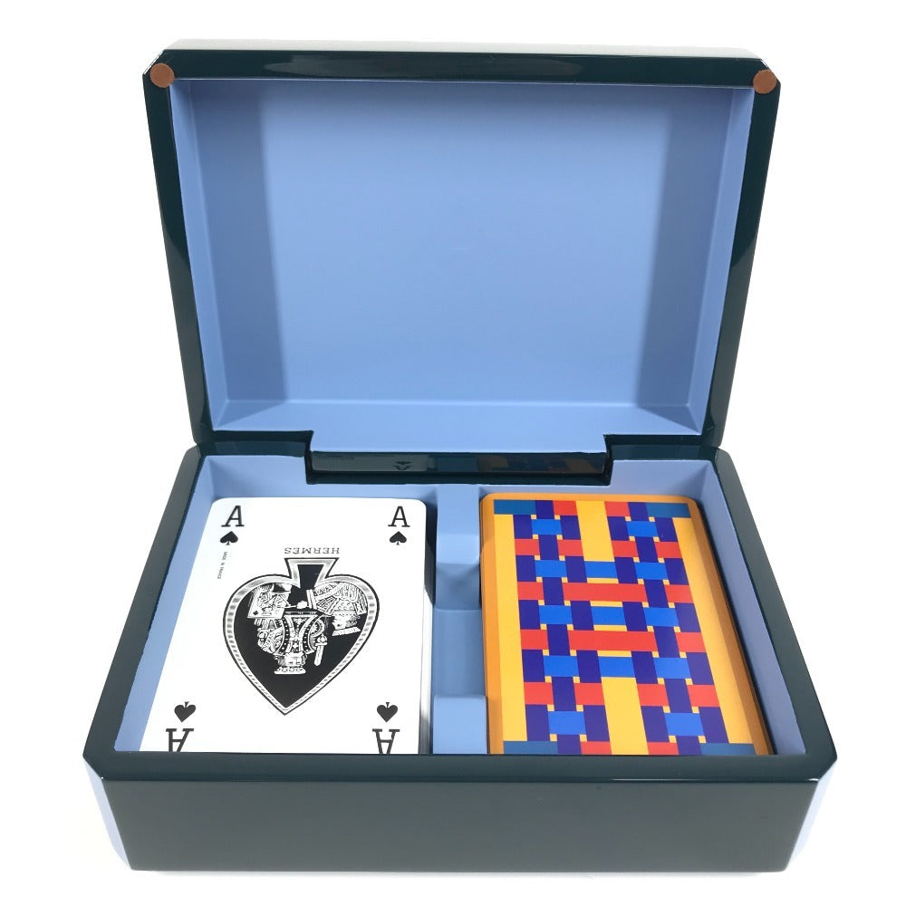 HERMES H401148M Interior Box Card Game Facet Poker H Tissage Card Game Poker Miscellaneous goods lacquer / Wood Blue Grand Phone blue Used