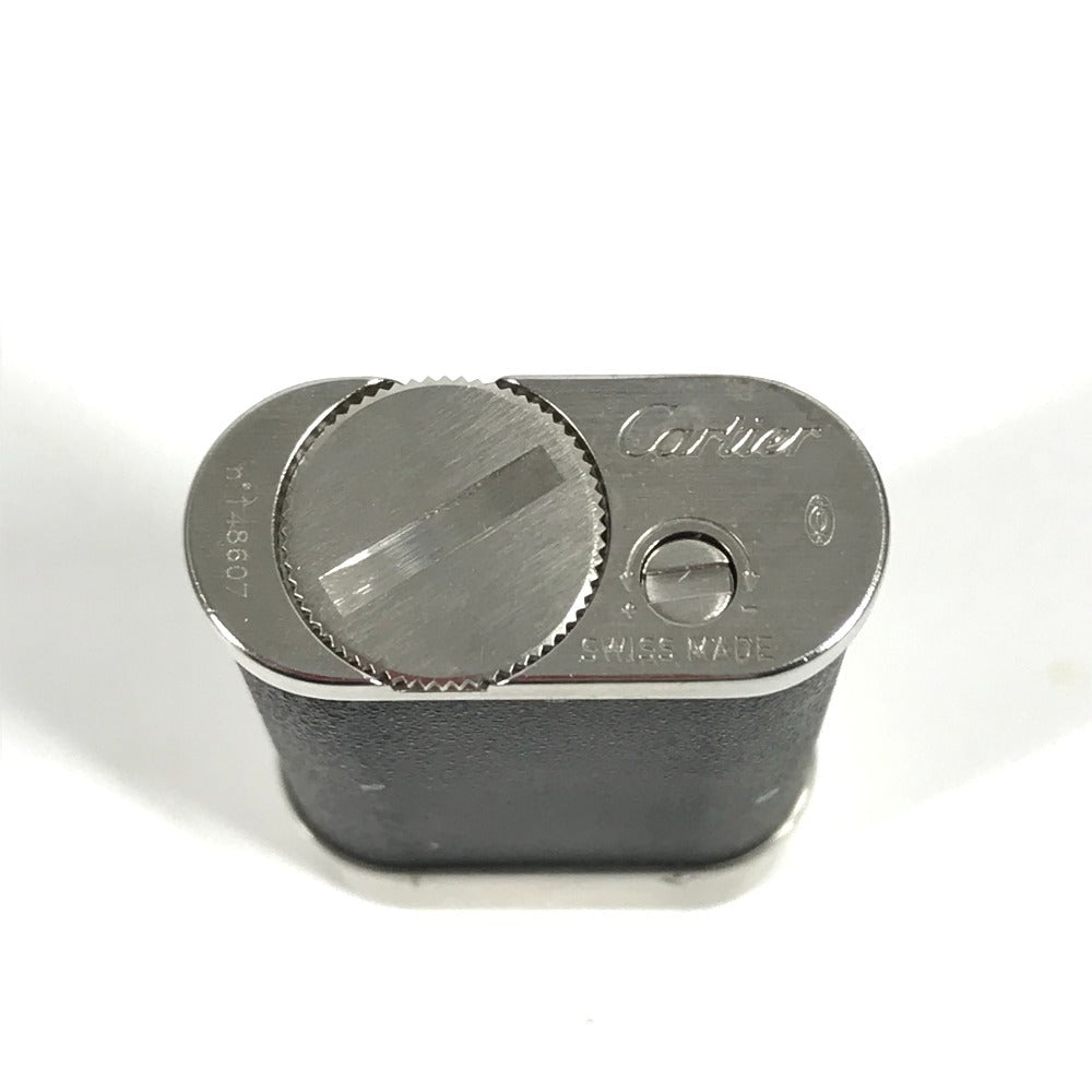 CARTIER logo Smoking tool Lighter Leather Black/Silver Used