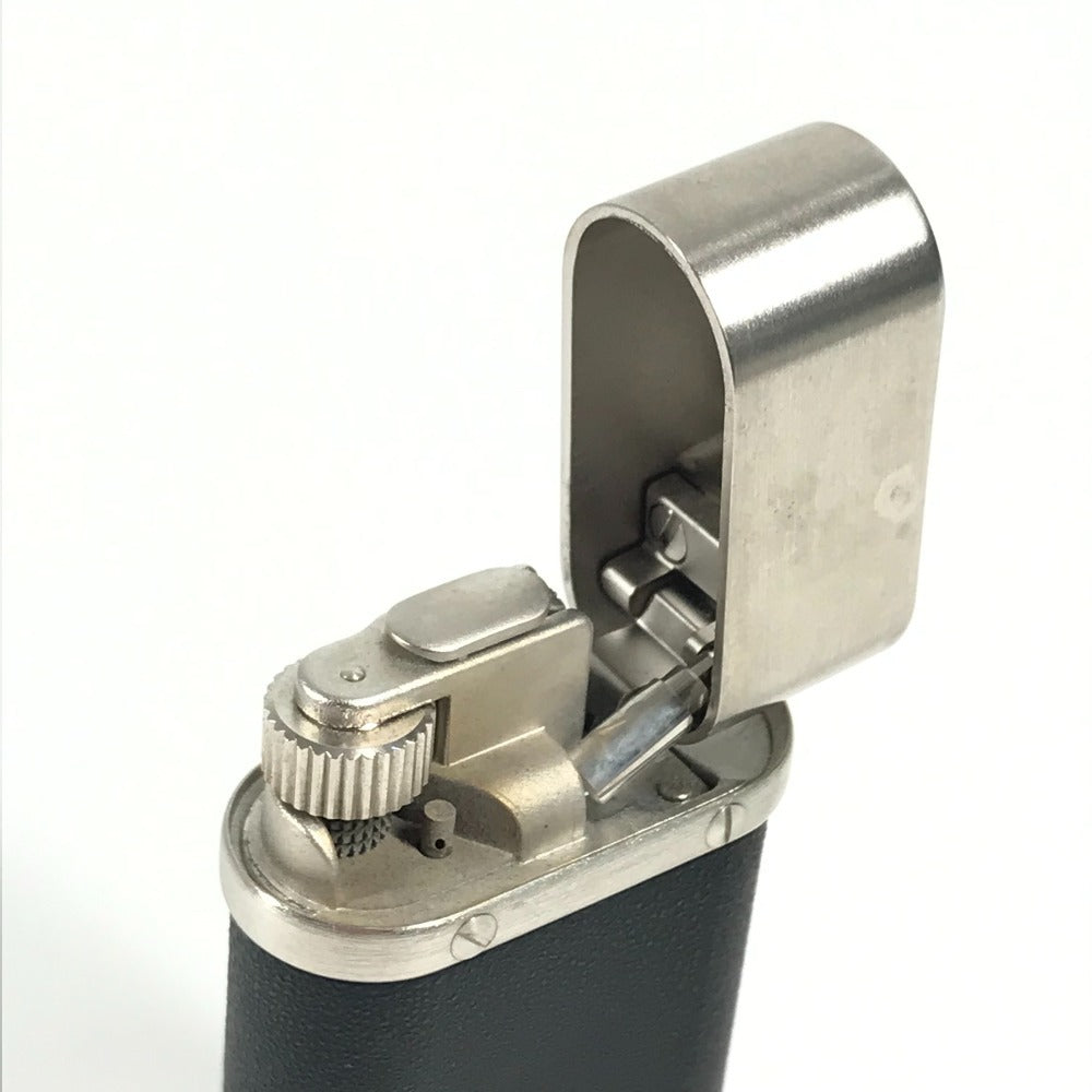 CARTIER logo Smoking tool Lighter Leather Black/Silver Used