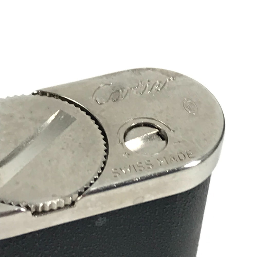 CARTIER logo Smoking tool Lighter Leather Black/Silver Used