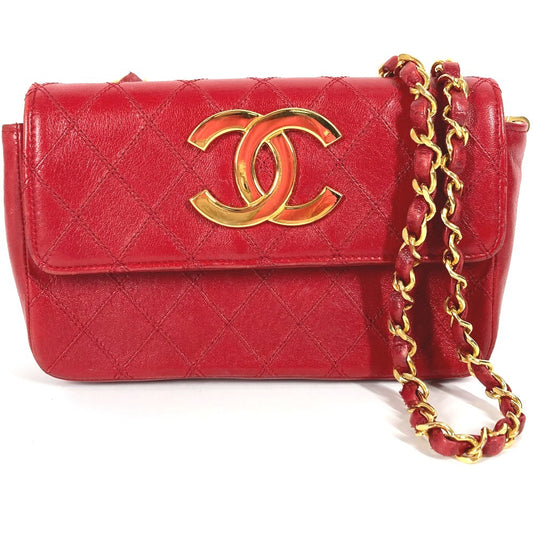 CHANEL ヴィンテージ マトラッセ キルティング CC ココマーク チェーン デカココ チェーンバッグ 斜め掛け カバン ポシェット ショルダーバッグ レザー レディース レッド
