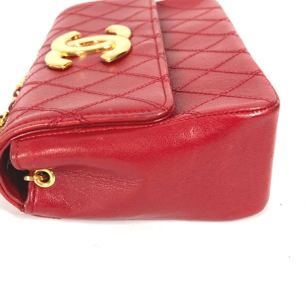 CHANEL ヴィンテージ マトラッセ キルティング CC ココマーク チェーン デカココ チェーンバッグ 斜め掛け カバン ポシェット ショルダーバッグ レザー レディース レッド