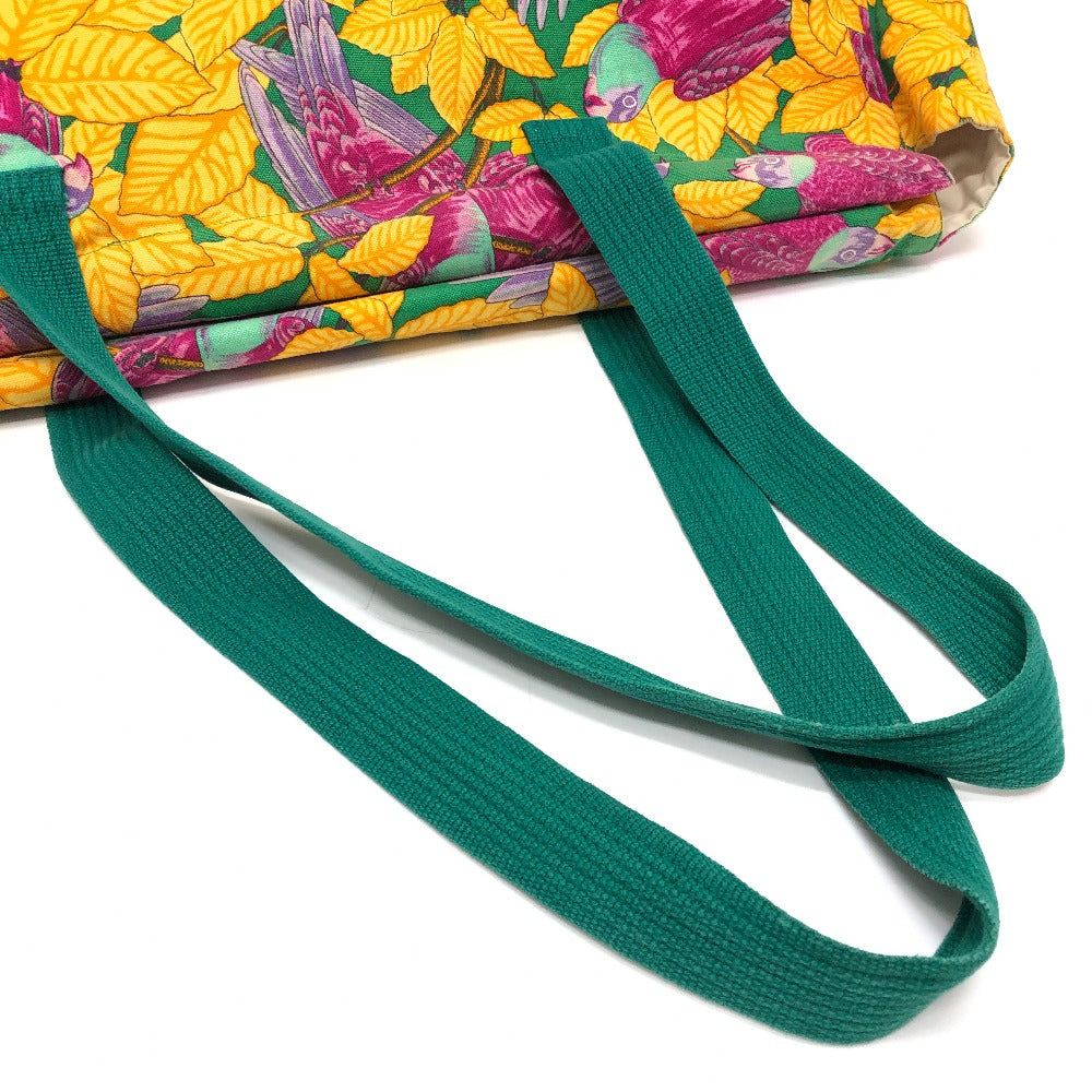 HERMES ヴィンテージ 鳥柄 カバン トートバッグ 肩掛け ショルダーバッグ コットン レディース グリーン