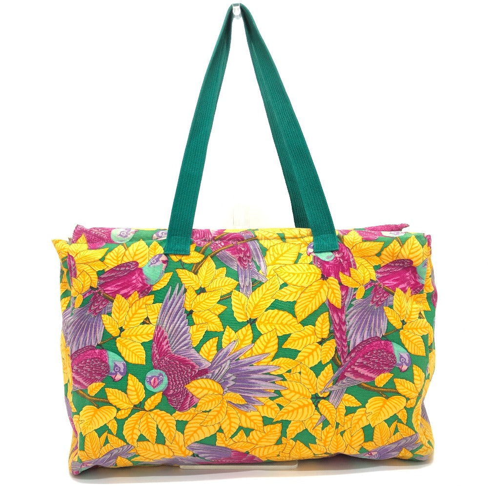 HERMES ヴィンテージ 鳥柄 カバン トートバッグ 肩掛け ショルダーバッグ コットン レディース グリーン