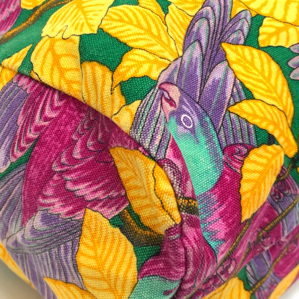 HERMES ヴィンテージ 鳥柄 カバン トートバッグ 肩掛け ショルダーバッグ コットン レディース グリーン