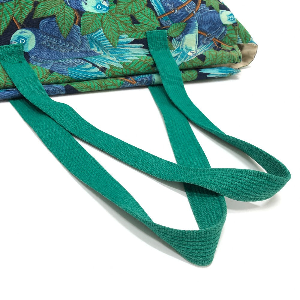 HERMES ヴィンテージ 鳥柄 カバン トートバッグ 肩掛け ショルダーバッグ コットン レディース グリーン