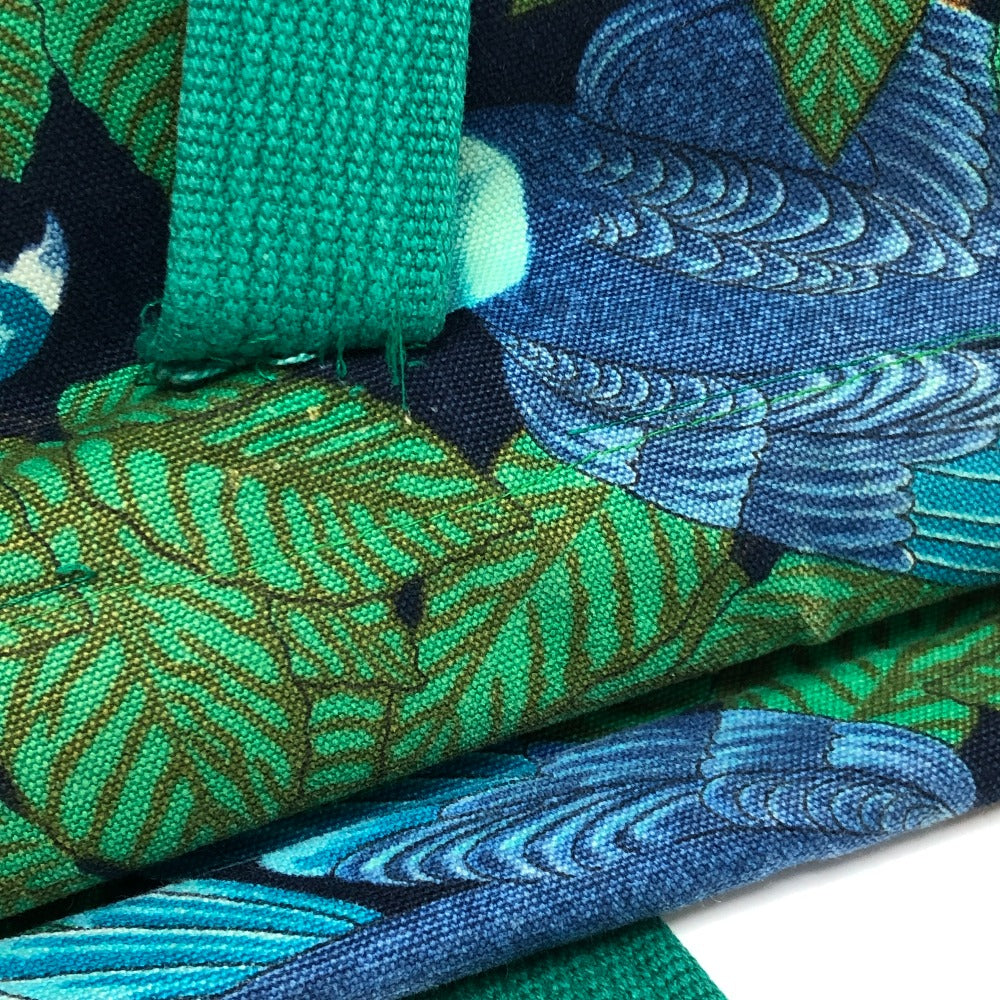 HERMES ヴィンテージ 鳥柄 カバン トートバッグ 肩掛け ショルダーバッグ コットン レディース グリーン