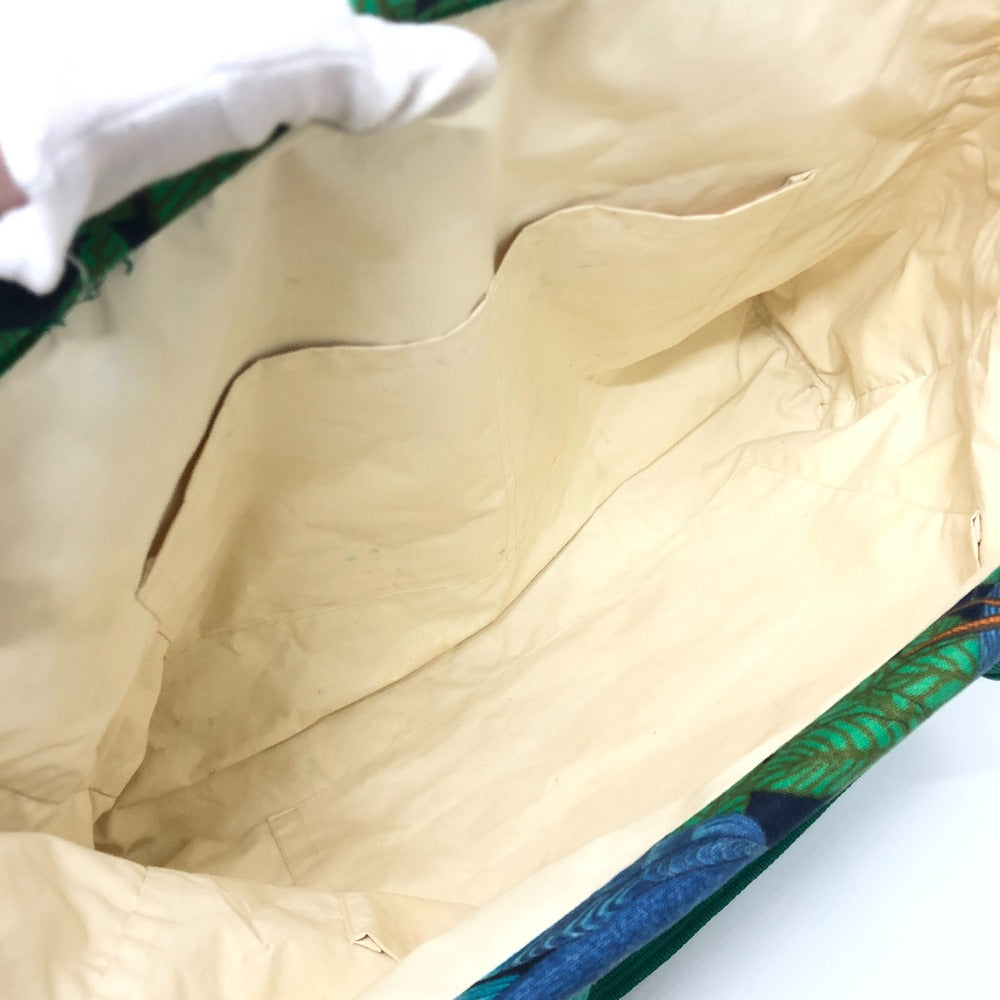 HERMES ヴィンテージ 鳥柄 カバン トートバッグ 肩掛け ショルダーバッグ コットン レディース グリーン