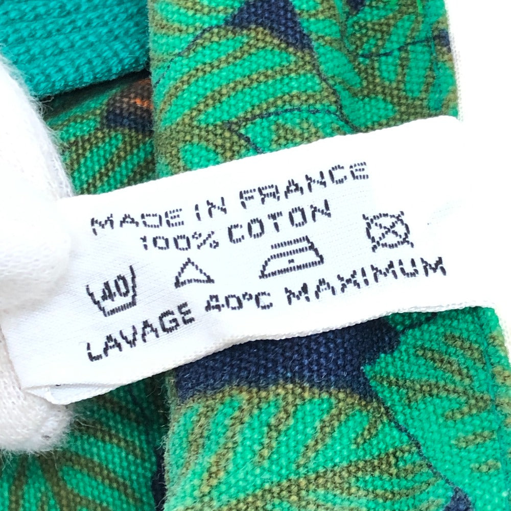 HERMES ヴィンテージ 鳥柄 カバン トートバッグ 肩掛け ショルダーバッグ コットン レディース グリーン