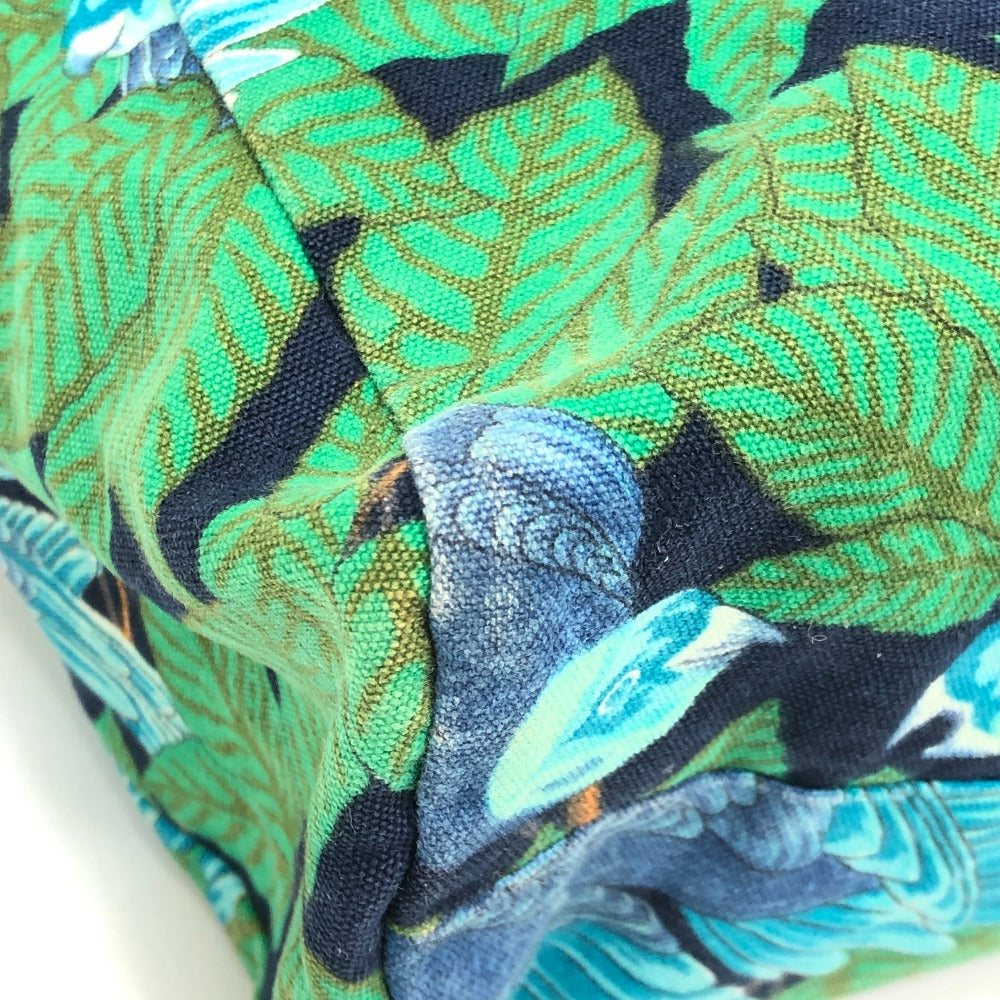 HERMES ヴィンテージ 鳥柄 カバン トートバッグ 肩掛け ショルダーバッグ コットン レディース グリーン