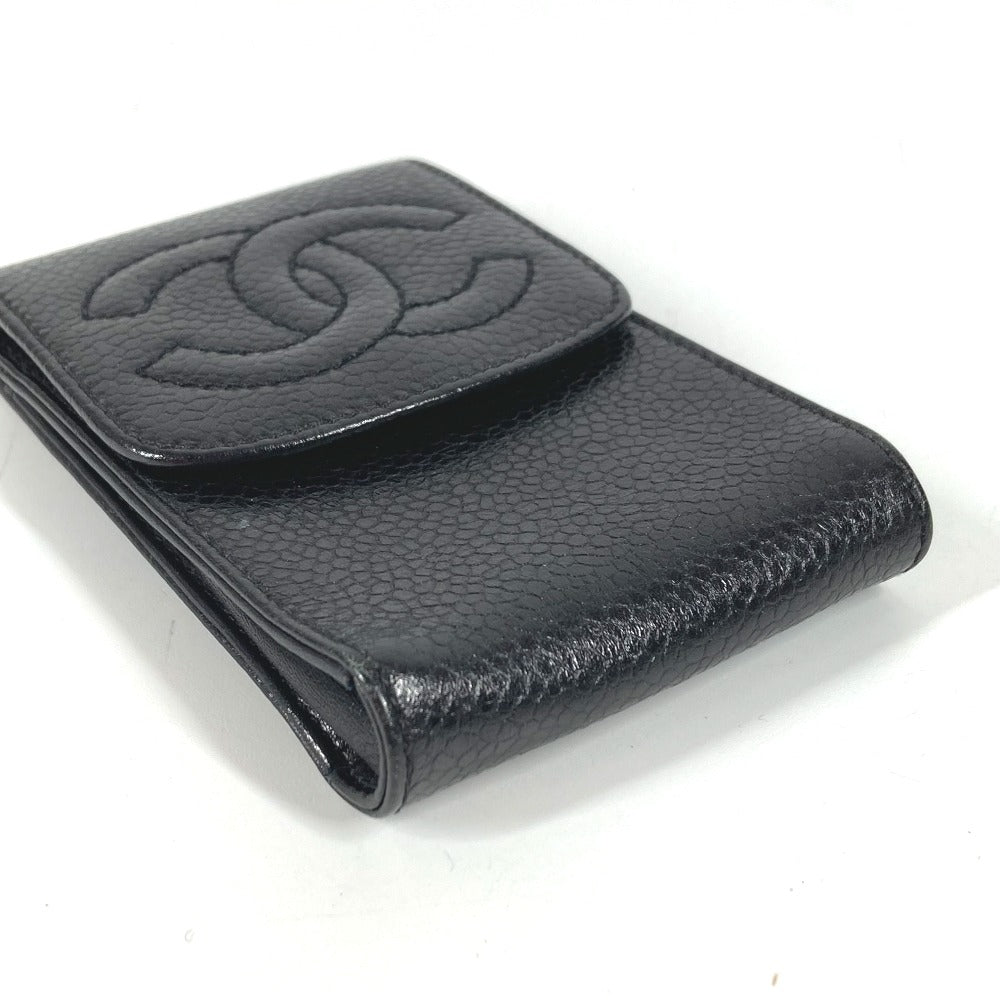 CHANEL ヴィンテージ ロゴ CC ココマーク ポーチ ミニ タバコケース キーリング付き シガレットケース キャビアスキン ユニセックス ブラック