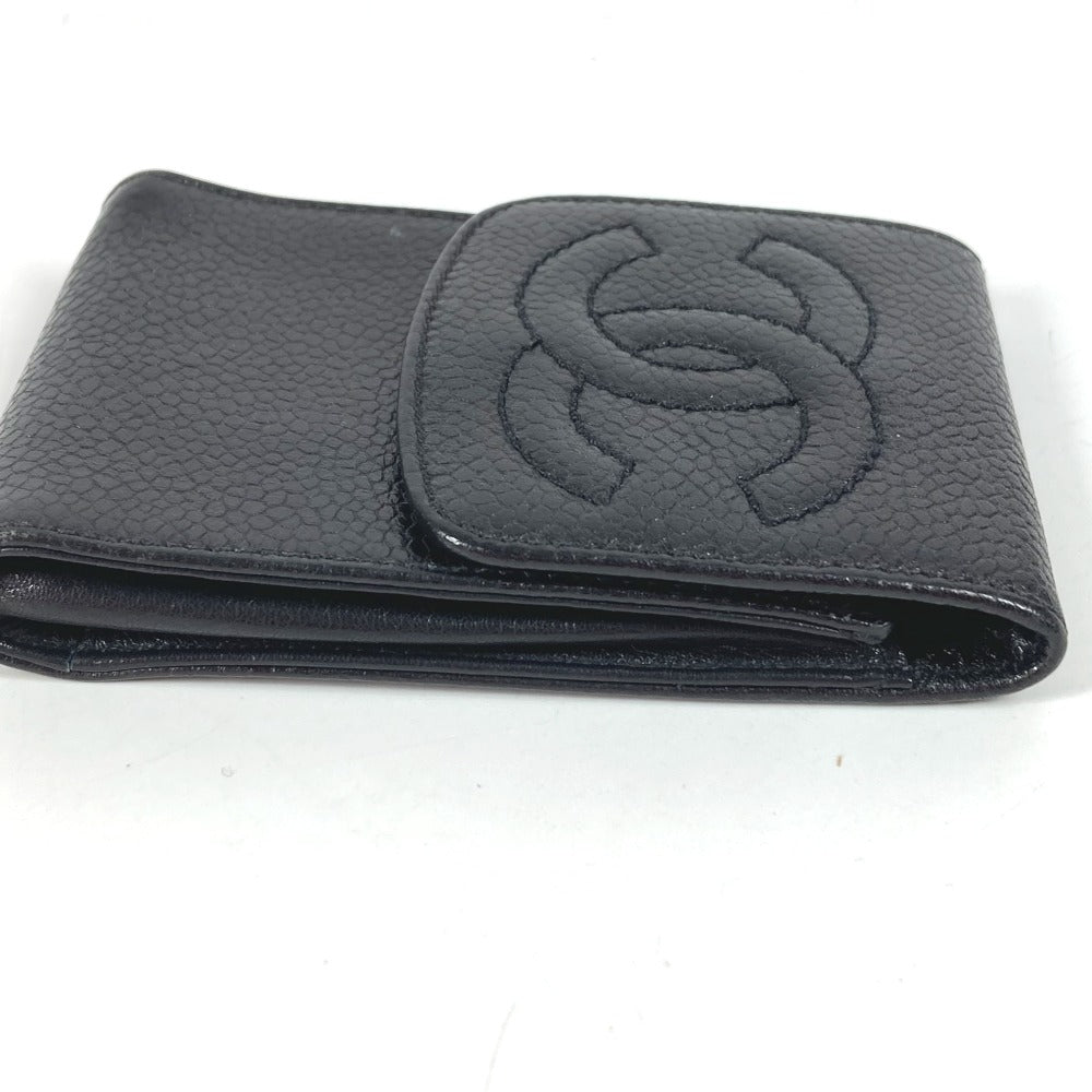 CHANEL ヴィンテージ ロゴ CC ココマーク ポーチ ミニ タバコケース キーリング付き シガレットケース キャビアスキン ユニセックス ブラック