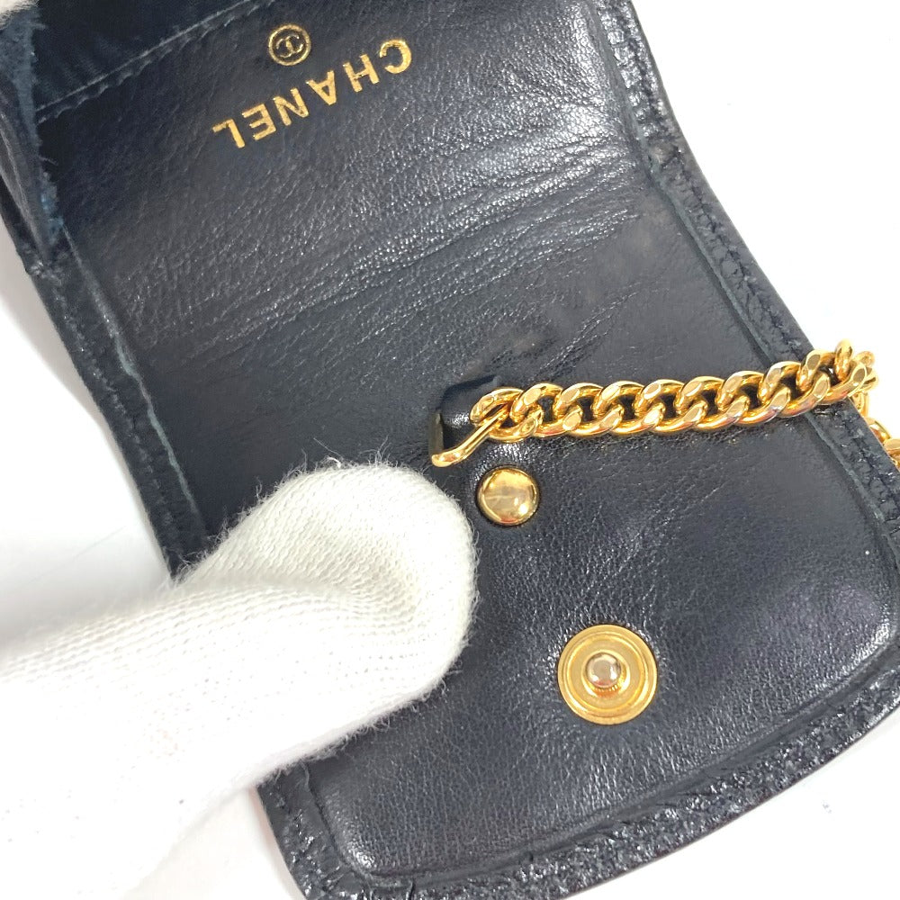 CHANEL ヴィンテージ ロゴ CC ココマーク ポーチ ミニ タバコケース キーリング付き シガレットケース キャビアスキン ユニセックス ブラック
