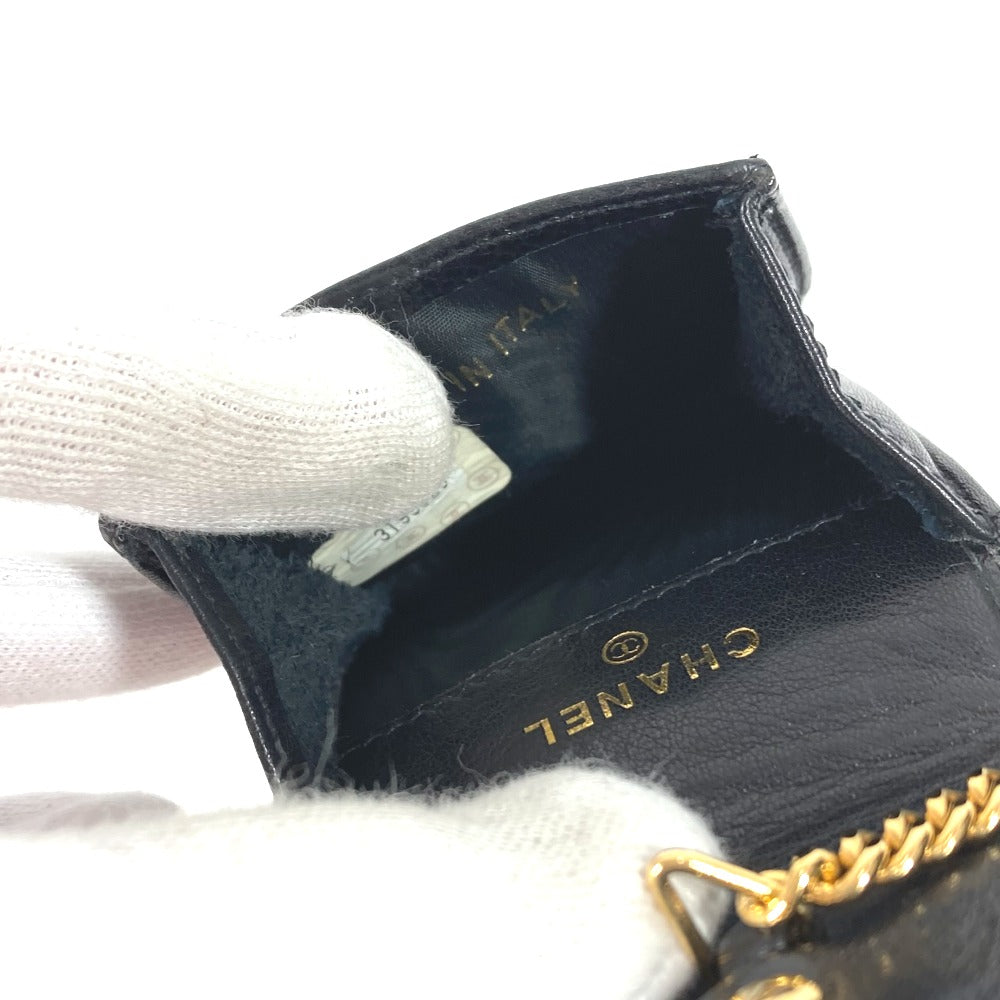CHANEL ヴィンテージ ロゴ CC ココマーク ポーチ ミニ タバコケース キーリング付き シガレットケース キャビアスキン ユニセックス ブラック