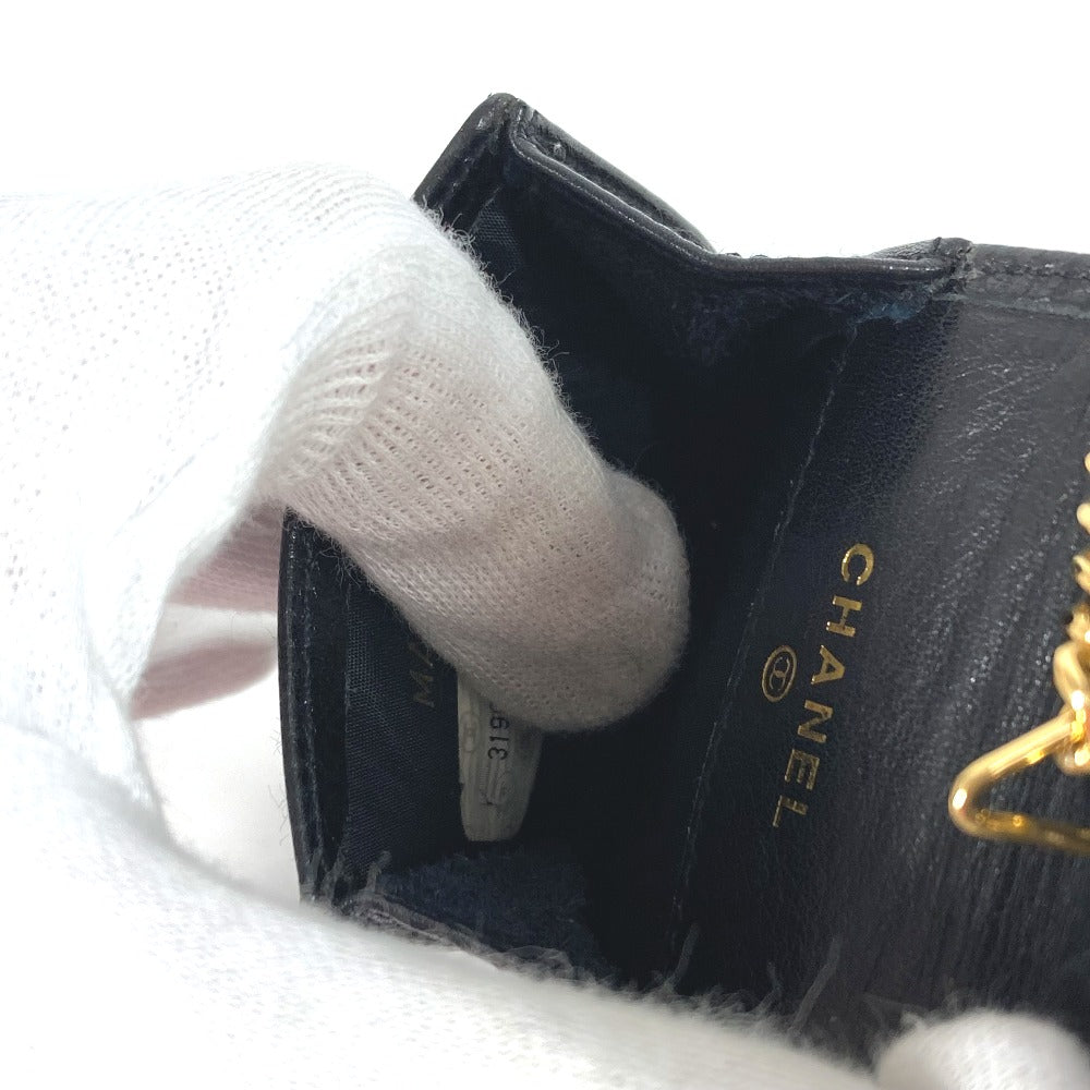 CHANEL ヴィンテージ ロゴ CC ココマーク ポーチ ミニ タバコケース キーリング付き シガレットケース キャビアスキン ユニセックス ブラック