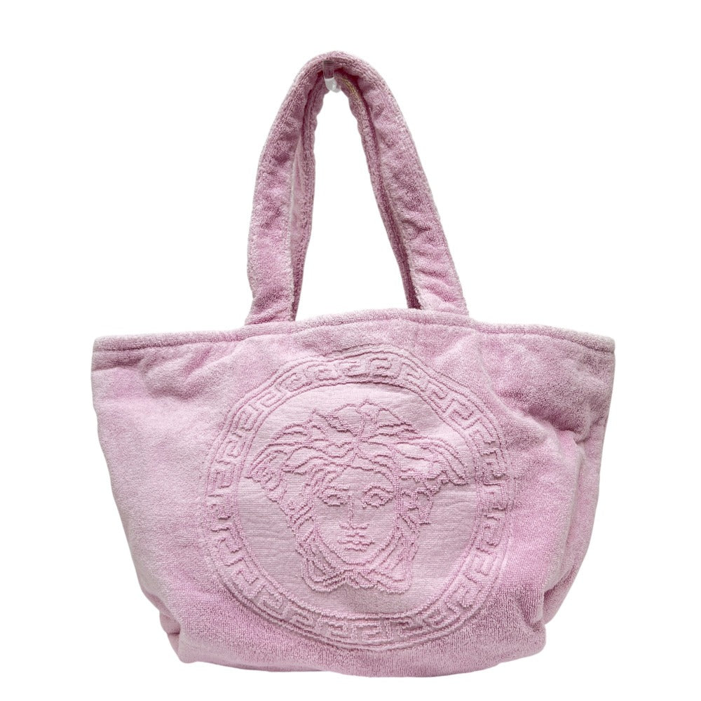 VERSACE メデューサ ロゴ トートバッグ ビーチバッグ パイル地 ショルダーバッグ コットン レディース ピンク