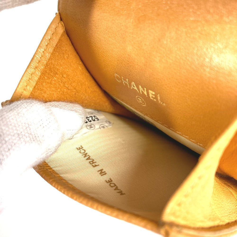 CHANEL ヴィンテージ CC ココマーク ロゴ メガネケース サングラスケース めがね メガネ アイウェア 眼鏡 ポーチ キャビアスキン レディース イエロー