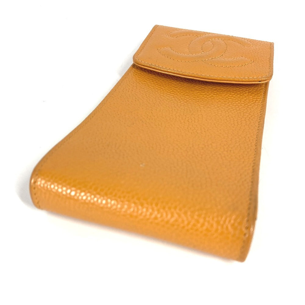 CHANEL ヴィンテージ CC ココマーク ロゴ メガネケース サングラスケース めがね メガネ アイウェア 眼鏡 ポーチ キャビアスキン レディース イエロー