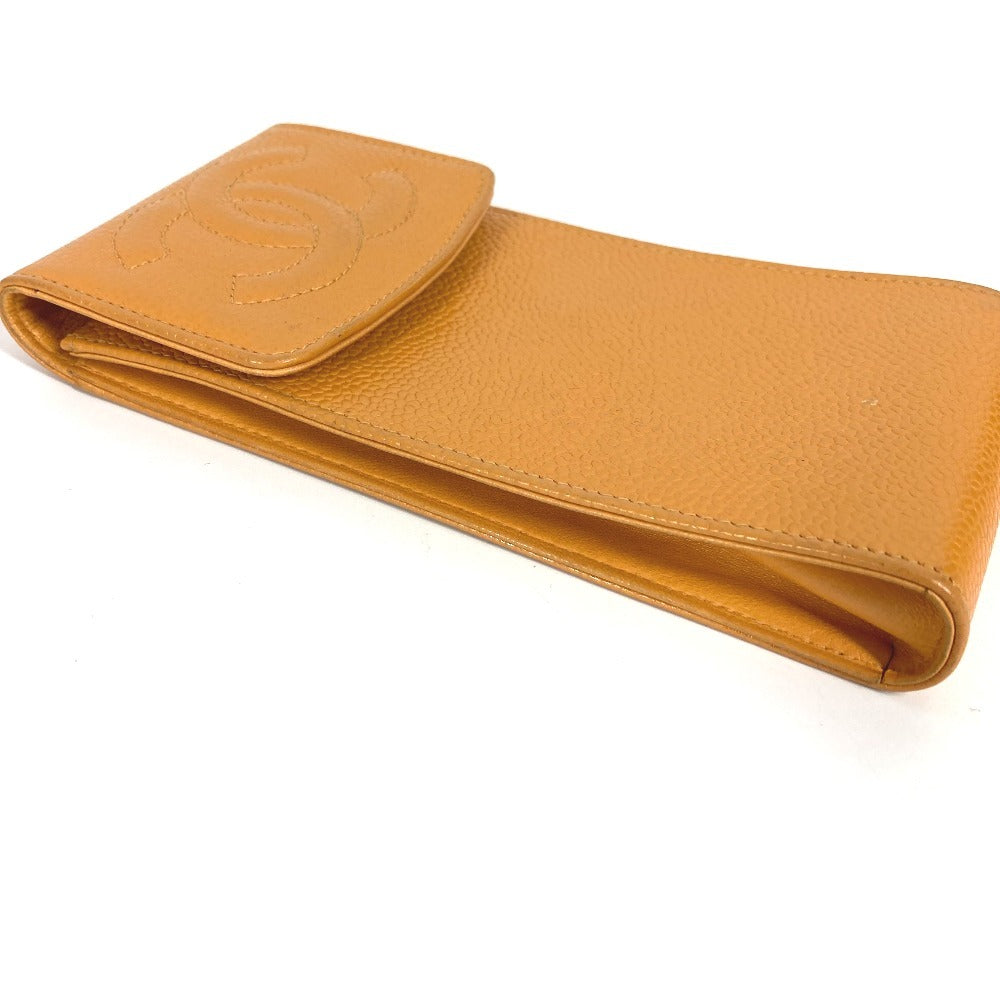 CHANEL ヴィンテージ CC ココマーク ロゴ メガネケース サングラスケース めがね メガネ アイウェア 眼鏡 ポーチ キャビアスキン レディース イエロー