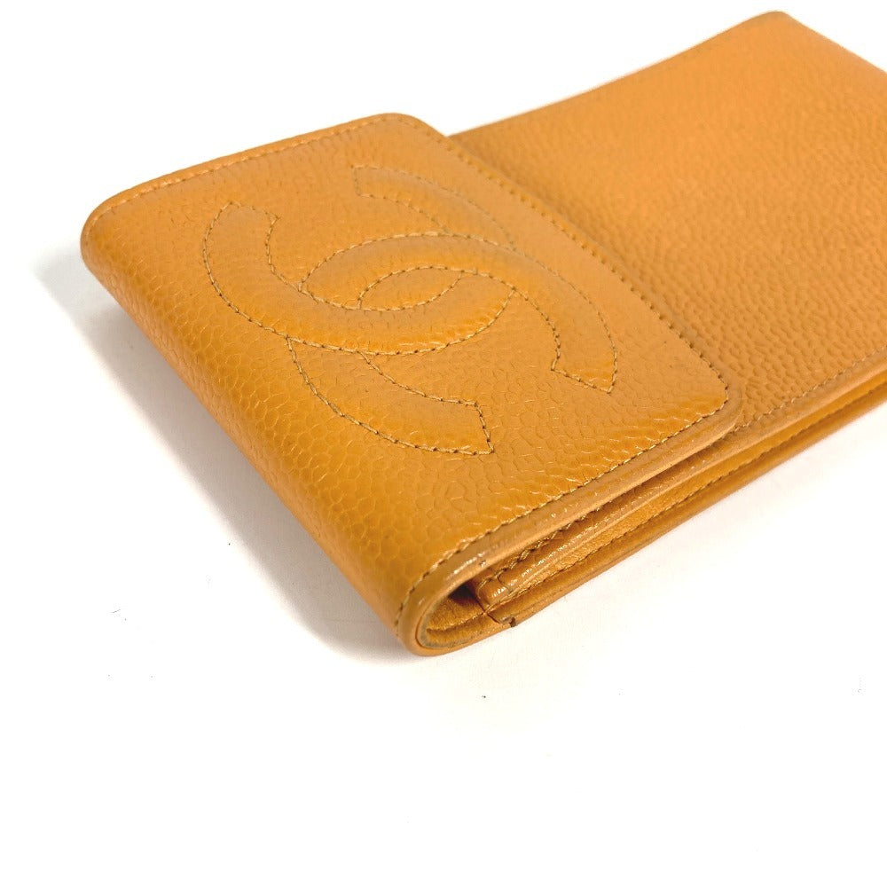 CHANEL ヴィンテージ CC ココマーク ロゴ メガネケース サングラスケース めがね メガネ アイウェア 眼鏡 ポーチ キャビアスキン レディース イエロー