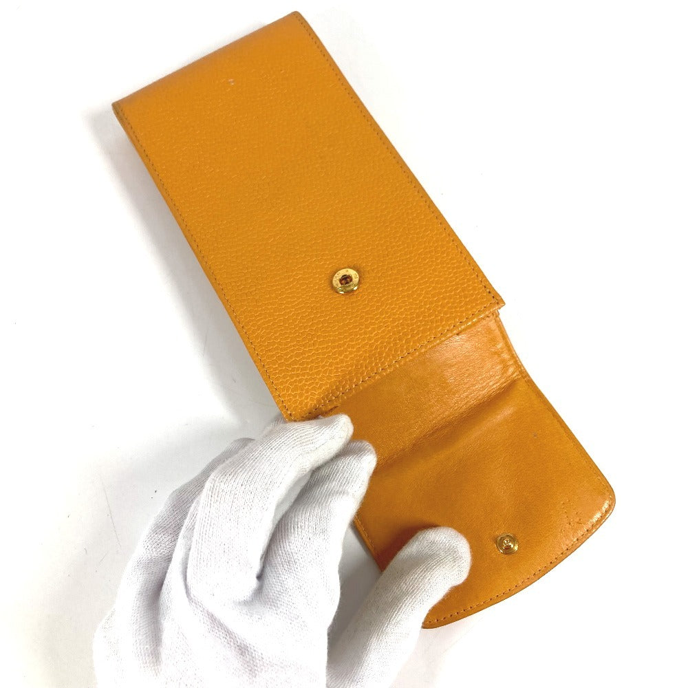 CHANEL ヴィンテージ CC ココマーク ロゴ メガネケース サングラスケース めがね メガネ アイウェア 眼鏡 ポーチ キャビアスキン レディース イエロー