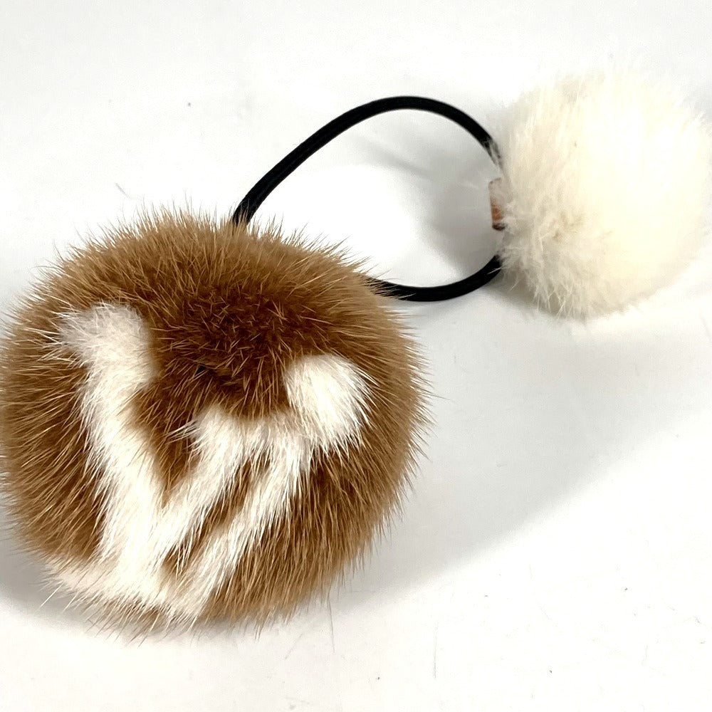 LOUIS VUITTON M77738 ロゴ ファー シュシュ・ヴィゾン LV コージー ヘアアクセサリー ヘアゴム ヘアバンド シュシュ ファー レディース マロン ブラウン