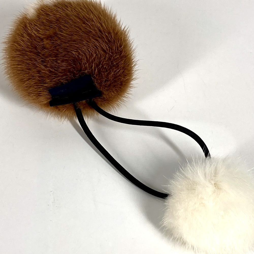 LOUIS VUITTON M77738 ロゴ ファー シュシュ・ヴィゾン LV コージー ヘアアクセサリー ヘアゴム ヘアバンド シュシュ ファー レディース マロン ブラウン
