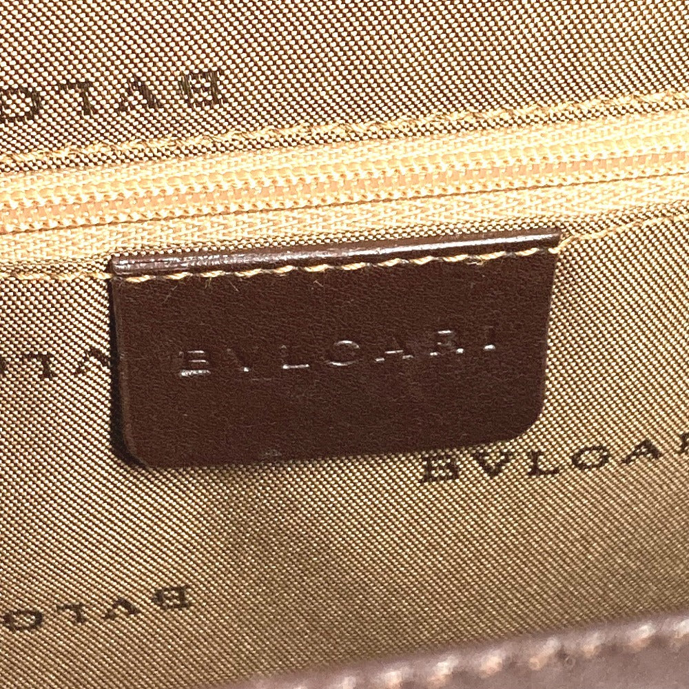 BVLGARI ロゴマニア 筒形 ドラム型 カバン フラップ ショルダーバッグ レザー ユニセックス ブラウン