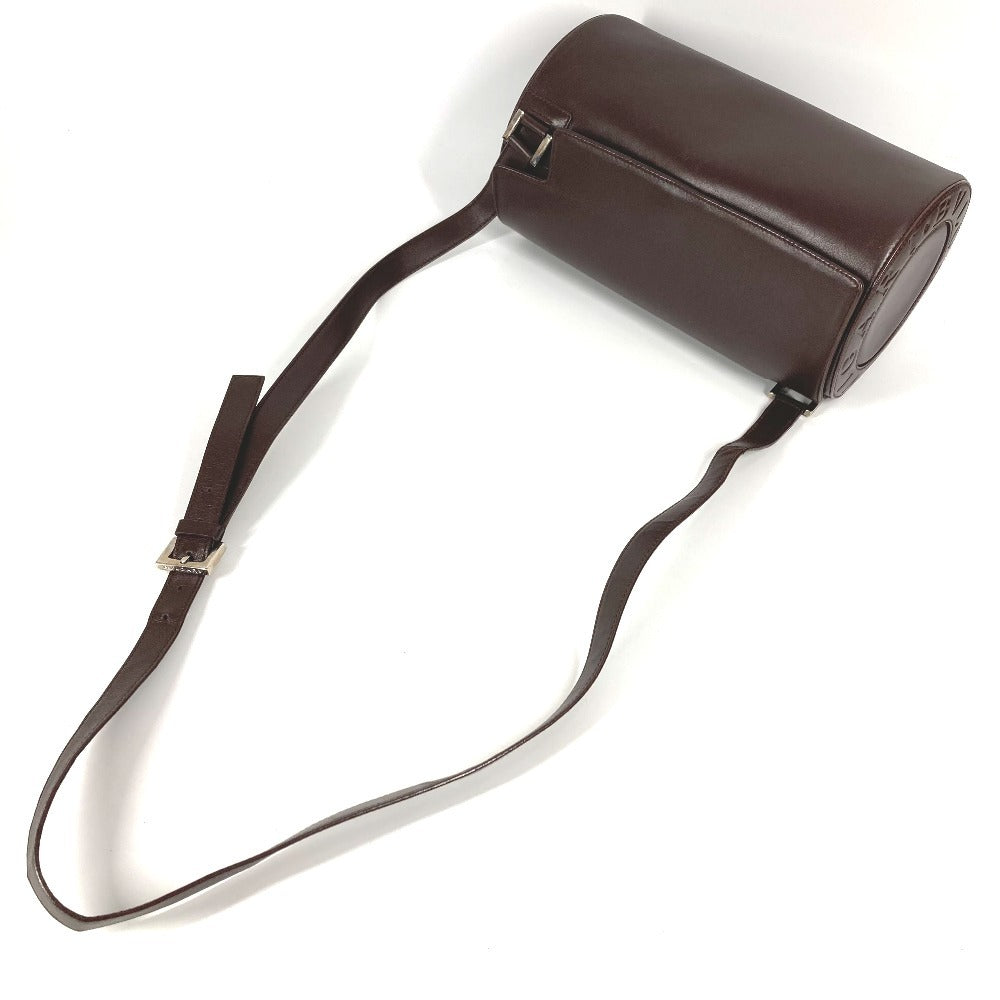 BVLGARI ロゴマニア 筒形 ドラム型 カバン フラップ ショルダーバッグ レザー ユニセックス ブラウン