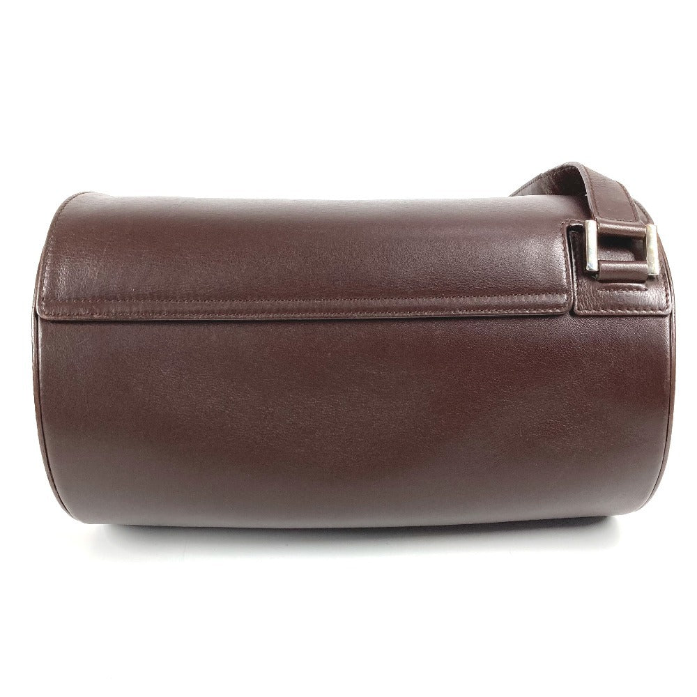 BVLGARI ロゴマニア 筒形 ドラム型 カバン フラップ ショルダーバッグ レザー ユニセックス ブラウン