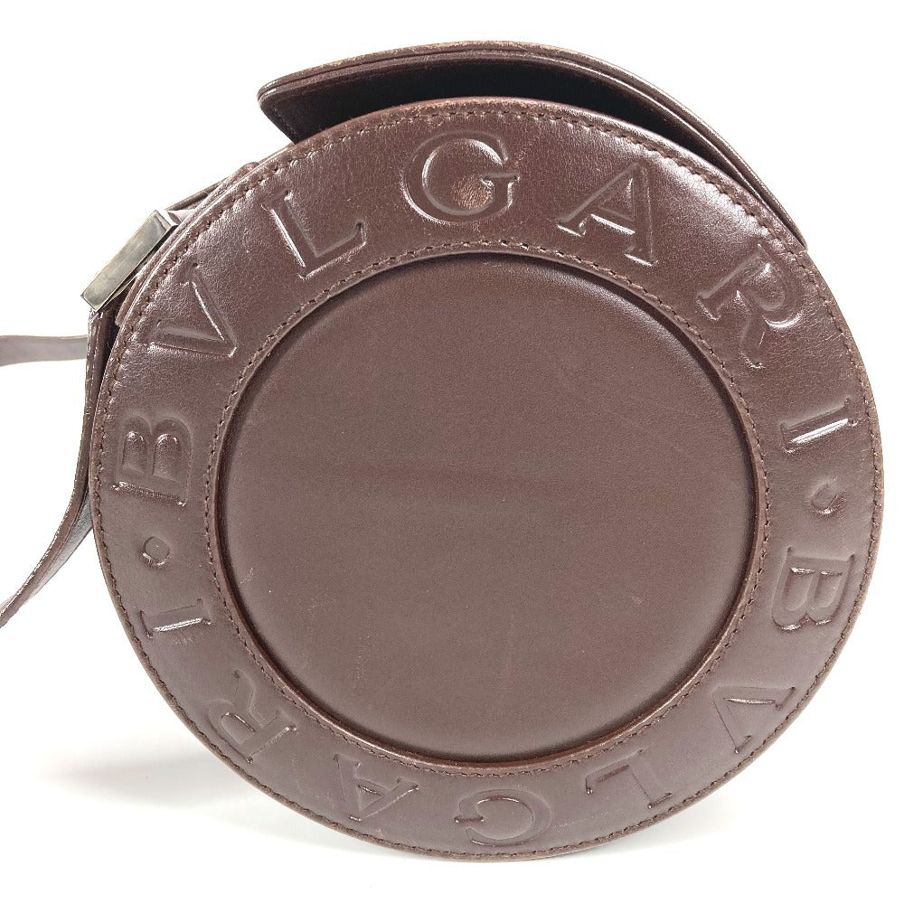 BVLGARI ロゴマニア 筒形 ドラム型 カバン フラップ ショルダーバッグ レザー ユニセックス ブラウン