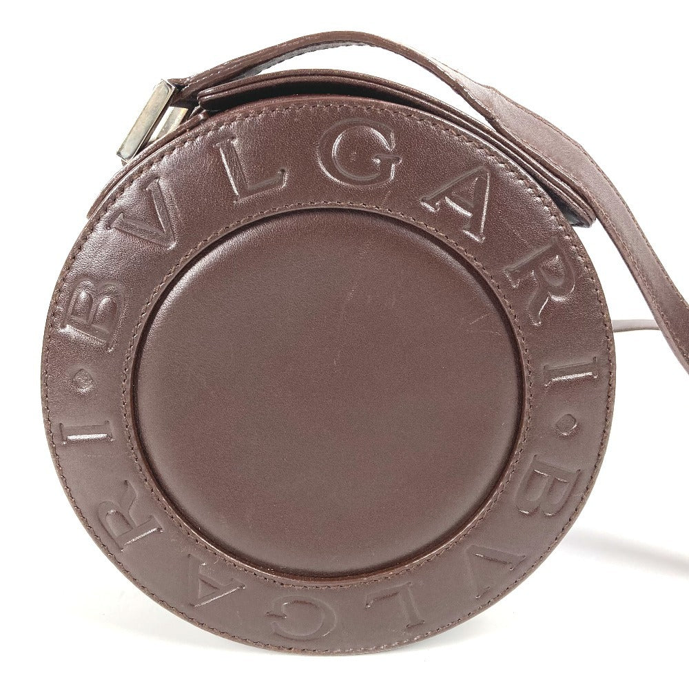 BVLGARI ロゴマニア 筒形 ドラム型 カバン フラップ ショルダーバッグ レザー ユニセックス ブラウン