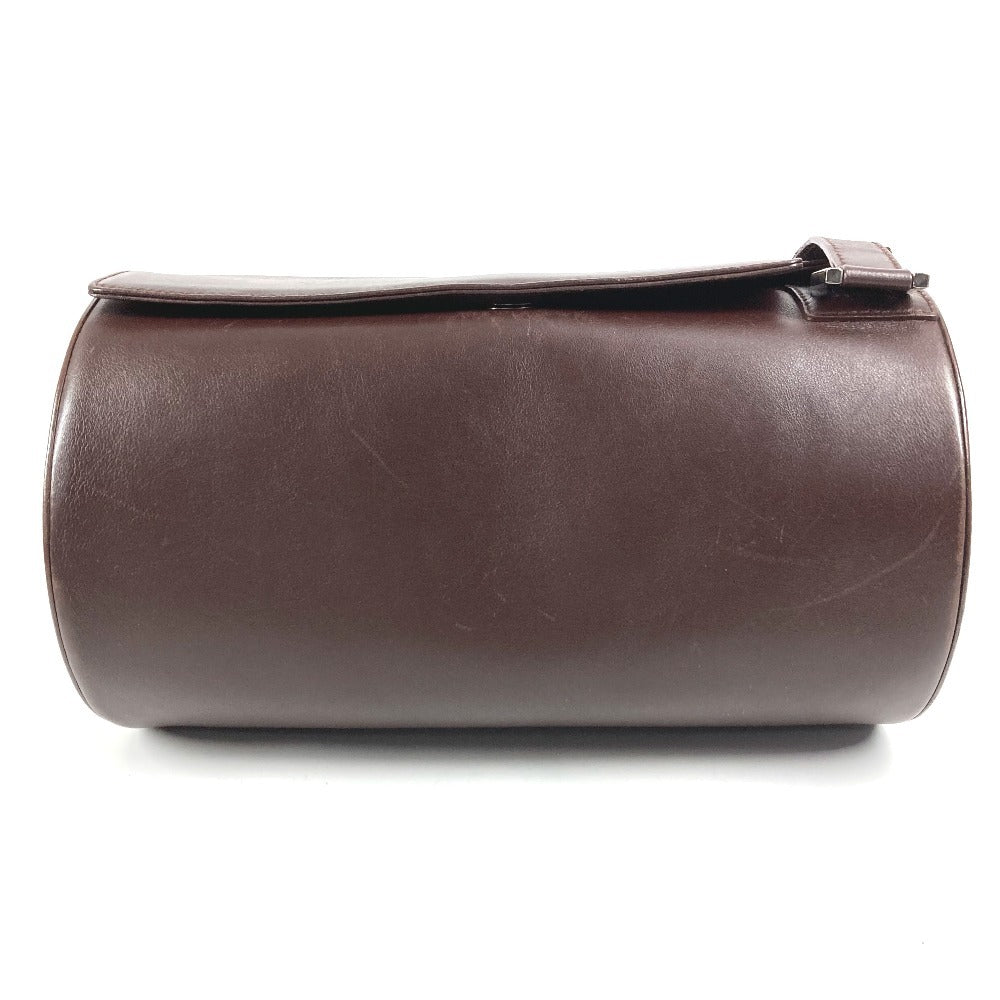 BVLGARI ロゴマニア 筒形 ドラム型 カバン フラップ ショルダーバッグ レザー ユニセックス ブラウン
