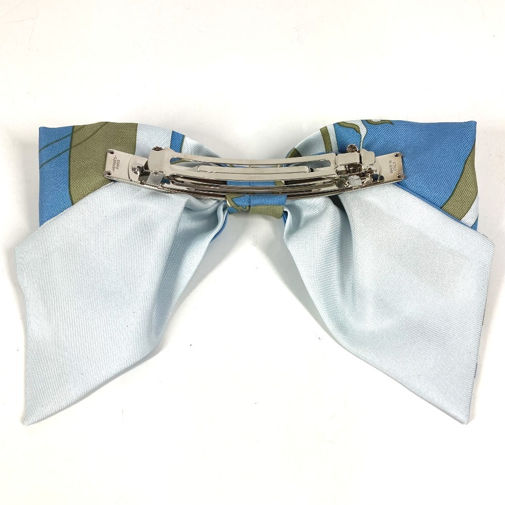 HERMES エクスリブリス バレッタ 《グルネル》エクスリブリス ヘアアクセサリー リボン りぼん バレッタ シルク レディース ブルー