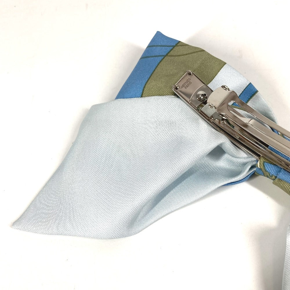 HERMES エクスリブリス バレッタ 《グルネル》エクスリブリス ヘアアクセサリー リボン りぼん バレッタ シルク レディース ブルー