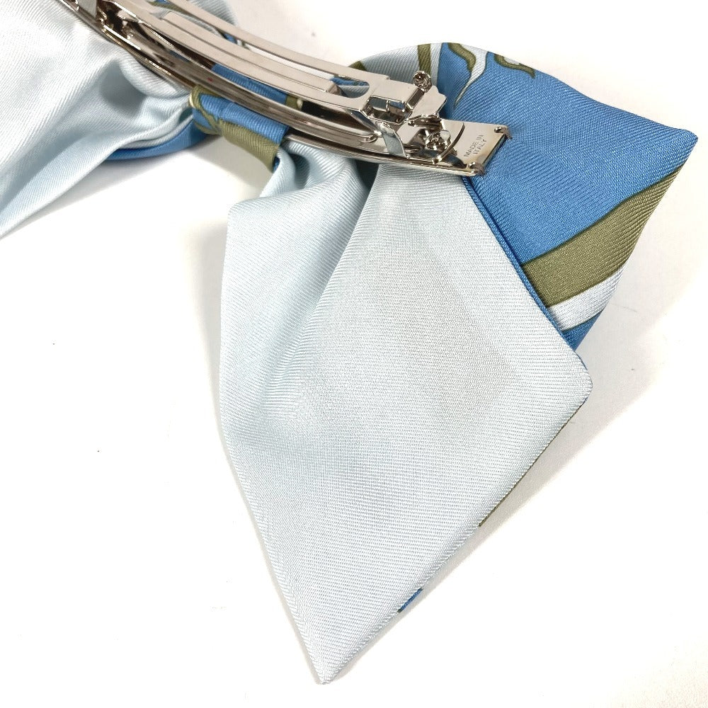 HERMES エクスリブリス バレッタ 《グルネル》エクスリブリス ヘアアクセサリー リボン りぼん バレッタ シルク レディース ブルー